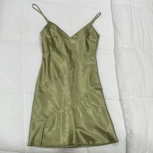Green satin mini dress